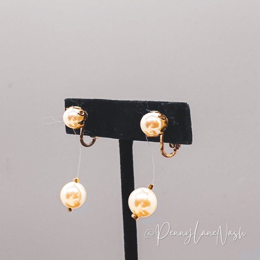 Vintage Pearl with Fishline Hang Pearl Drop Earrings - Picture 8 of 9